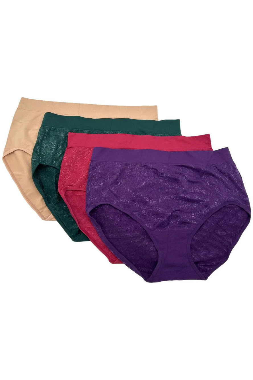 Breezies Women's 4-pack Set Sparkle Stripe Seamless Brief Plm/Rd/Gn/Bg - Regular
